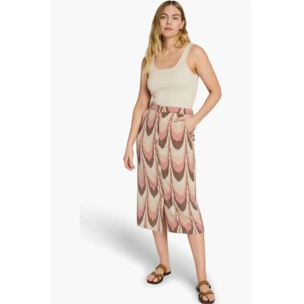 NWT Faherty SMALL Whitley Midi Skirt ORGANIC COTTON Desert Ikat Button Front